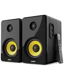 MAJORITY D40X Aktiv Regallautsprecher | 70W 2.0 Gelber Kevlar-Kegel Monitor Lautsprecher | Studio Monitor mit Bluetooth | Bookshelf HiFi Speakers mit Optische, RCA, USB AUX & Inklusive Fernbedienung