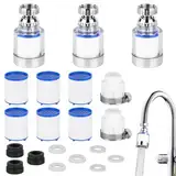 JVBAJV 11 Stück Wasserhahn Filter Set, 3pcs 360° Wasserfilter Wasserhahn+6pcs PP-Baumwollfilterelement+2pcs Universaladapter, Wasserhahnfilter für Trinkwasser für Küche Badezimmer