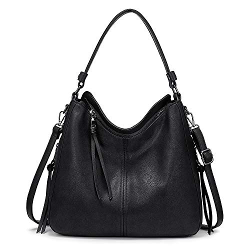 Realer Handtaschen Damen Lederimitat Umhängetasche Designer Taschen Hobo Taschen groß Mit Quasten Schwarz