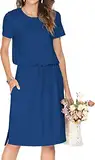 Cuptacc Kleid Damen Elegant Rundhals Abschlusskleid Casual Work Dresses Sommerkleid Midi Knielang Beerdigung Kleider A Line Dress Freizeitkleider Navy blau M