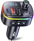 Mohard Bluetooth Adapter Auto, PD 18W&QC3.0 FM Transmitter Auto, 9 RGB Beleuchtungsmodi, 3 USB Anschlüss Auto Ladegerät, Unterstützt Freisprechfunktion, Siri Google Assistant, USB-Disk, Schwarz