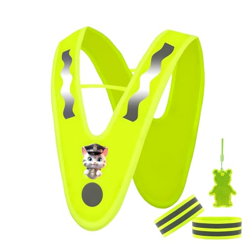 Essoy Warnweste Kinder mit Reflektierende Armbänder,V-Form Reflektorweste Sicherheitsweste,Nacht Signalkragen Kinder Warnschutzweste für Outdoor Laufen,Radfahren,Verkehr