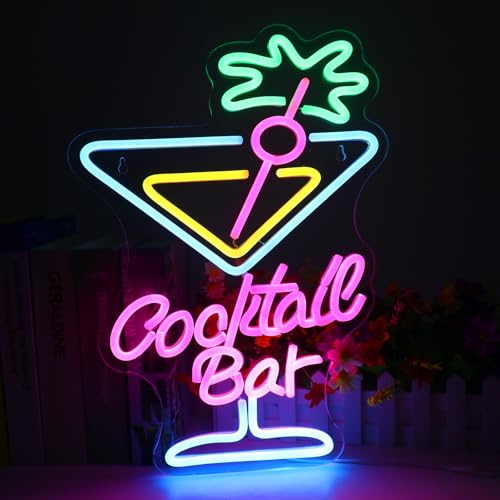 Lotvic Cocktail Bar Neon Schild, Neonschild Cocktail, Leuchtreklame Bar, Cocktail Neon Licht, LED Neonlicht Zeichen, USB Powered Rosa Blau Grün Neonschild für Bar Club Nachtclub Store Party Sign Dekor