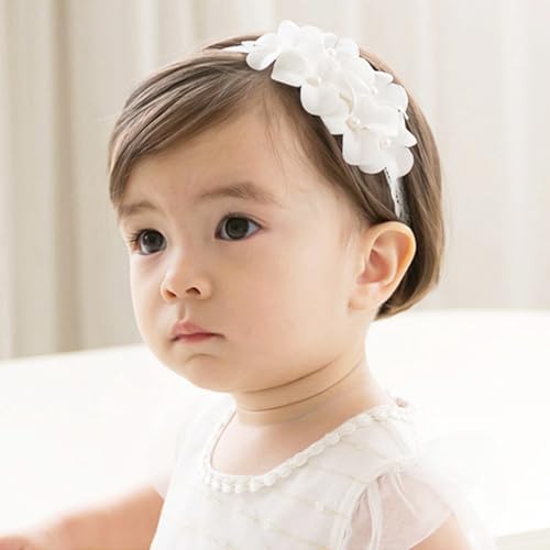 Baby Mädchen Stirnbänder Weiß Dehnbare Stirnband DoppelspitzeSpitzebowknot-Haarband Weich Baby Hairband Nylon Neugeboren Haarschmuck Babygeschenke für Neugeborene (Weiß-A, Verstellbares)