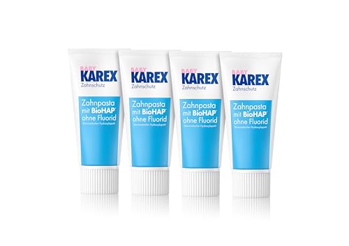 Baby KAREX Zahnpasta - 4 x 50 ml - Der ideale Einstieg ins Zähneputzen - Für Babys von 0-2 Jahren - reinigt sanft, mit BioHAP und ohne Fluorid