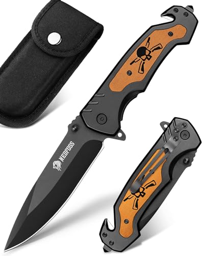 NedFoss NF18 Rettungsmesser, 9.8CM Klappmesser mit Gurtschneider & Glasbrecher, Taschenmesser mit Liner Lock &Kugellager, Scharfe Einhandmesser für Auto, Outdoor Messer mit Gürtelclip in Geschenk-Box