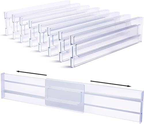 Kunststoff Schubladentrenner Verstellbar 8er-Set (30.99-55.12cm), Transparente Schubladenteiler, Schubladen Organizer für Küchenspeicher, Schlafzimmer, Kommode, mit doppelseitigem Klebeband