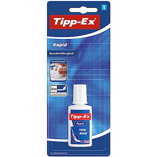 Tipp-Ex Rapid Korrekturfluid Blister à 1x25ml mit Auftragsschwämmchen für präzise Korrekturen, schnelltrocknende Korrektur Flüssigkeit