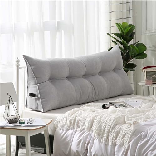 HLTQL Lesekissen FüR Bett Und Sofa,RüCkenkissen Bett/Couch,Keilkissen Kopfteil Bett,Kissen Bett RüCkenlehne,Lendenkissen Bett,StüTzkissen Zum Lesen(2Gray，180cm)