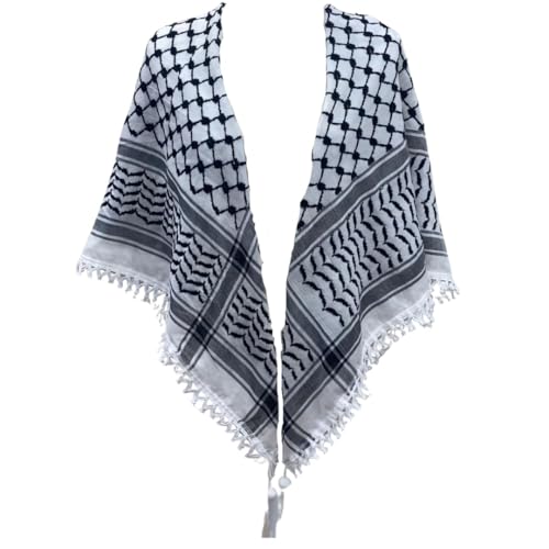 Palestinian Elegance Keffiyeh mit Sharshoba aus Ramallah Palästina, Schwarz/Weiß, 47 x 47 cm, Schwarz/Weiß, 47 x 47