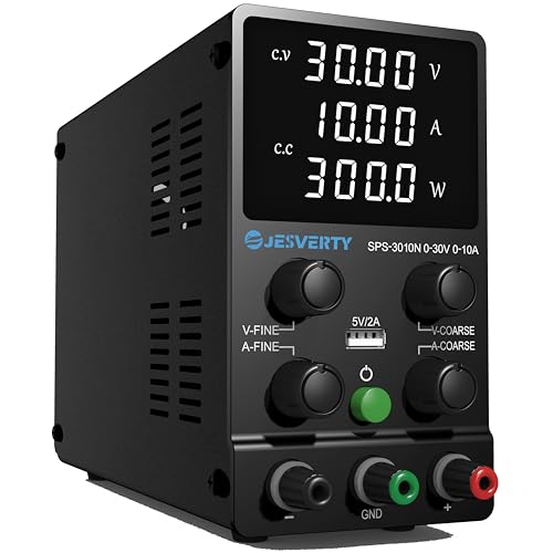 Labornetzteil, Jesverty Labornetzteil DC Regelbar Netzgerät(30 V, 10 A) mit hochpräzisem 4-stelligem LED-Display, 5 V/2 A USB-Port-Testleitungsausgang, grobe und feine Einstellungen SPS-3010N