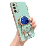 Miagon Blau Galaxie Astronaut Ständer Hülle für Samsung Galaxy S24,Cute Mädchen Dünn Galvanisierte Schutzhülle Weiches Case Bumper mit Astronaut Halter Kickständer