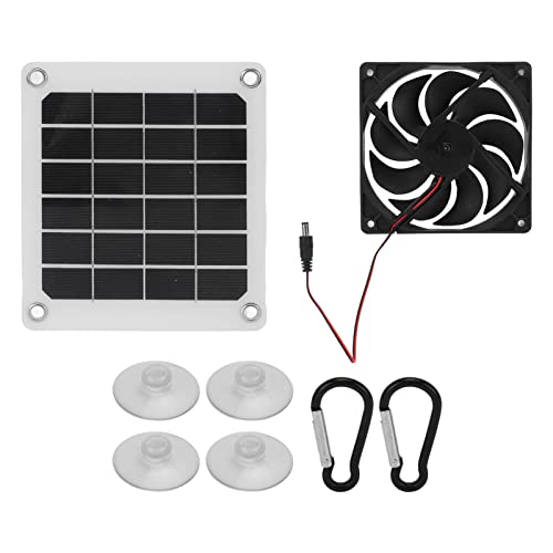 Solarbetriebener Ventilator, 10 W, 5 V, Solarpanel-Ventilator-Set, Solar-Klimaanlage, Gewächshaus-Zubehör mit Solarpanel, Ventilator, 4 Saugnäpfen und 2 Haken Zur Regulierung der