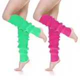 Tyqour 2 Paar Beinstulpen Neon Strümpfe für 80er 90er Jahre Damen Bein Stulpen Neon Pink Fluoreszierend Grün Gestrickte Beinstulpen 80er 90er Jahre Motto Party Fasching Karneval