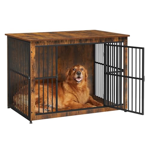 Feandrea Hundekäfig Möbel, Beistelltisch, Hundebox, Moderne Hundehütte Indoor für Hunde bis zu 37 kg, hochbelastbar, geschlossener Boden, Hundehaus 2 Türen, vintagebraun PFC024X01