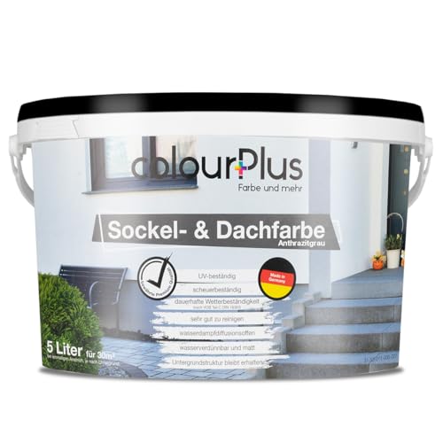 colourPlus Sockelfarbe & Dachfarbe 5L Anthrazitgrau | Wetter & UV Beständige Farbe für Dachflächen, Beton, Mauerwerk, Fassade & Kellerwände | Made in Germany
