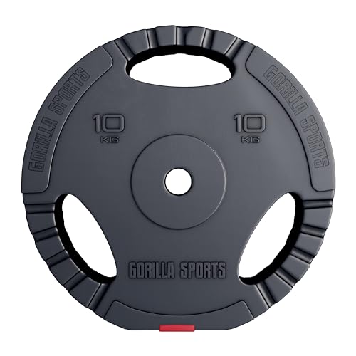 GORILLA SPORTS® Hantelscheiben - Einzeln/Set, 1,25kg, 2,5kg, 5kg, 10kg, 15kg, 17,5kg, 27,5kg, 30kg Gewichte, 30/31mm Bohrung, Tri-Grip, Kunststoff - Gewichtsscheiben, Hantelscheiben-Set