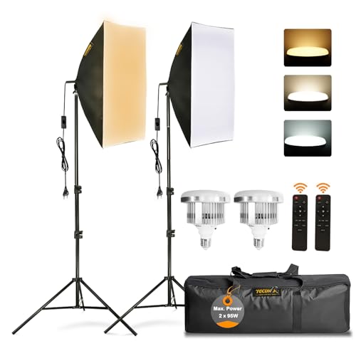 Softbox Set Photo Studio, 95 W, 2 x 50 x 70 cm, Softbox LED Lighting Set with E27 3000-6500 K Studio Lights, Fully Adjustable Light Stand, for YouTube, Tiktok Video Recording, Studio Portraits