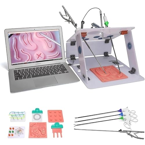 Laparoskopischer Trainer Simulator Box, Laparoskopie Simulation Trainer Training Box Laparoscopic Trainer Set Mit HD Endoskop Kamera & 4 Chirurgische Instrumente & 8 Trainingsmodulen Für Arzt