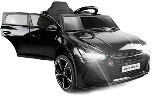 Playhouse Kinder Elektroauto Audi RS6 12V, Eva Räder,Leder Kinderauto Kinderfahrzeug der Hit (1.Schwarz)