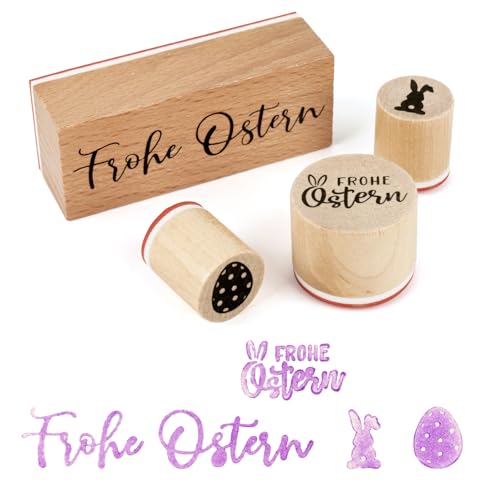 BOFUNX 4 Stücke Ostern Stempel Holzstempel Frohe Ostern Osterhase Osterei Motivstempel Textstempel für Karten Geschenkpapier Scrapbooking