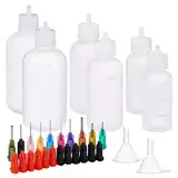 BENECREAT 12PCS Plastikklebeflaschen (30ml + 50 ml + 100ml) mit 20PCS Nadel mit stumpfer Spitze (10 gemischte Größe), 12 Flaschenverschlüssen und 6 Trichtertrichter für die flüssigen Kleber und Tinte