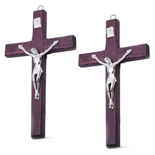 Lithyc 2 StüCk Jesus Kreuz, Wandkreuz Holz, Kruzifix Wandkreuz, ReligiöSe Heimdekoration, Osterparty-Heimdekoration, Wohnzimmer-Wanddekoration, Geeignet FüR Eingang, BüRo, Wohnzimmer