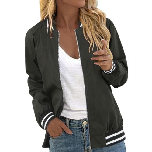 2025 Frauen Mode Freizeit Platz Dünne Tasche Jacke Bluse Mantel Baseball Mantel Damen (Green, L)