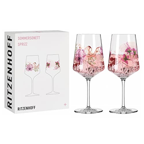 RITZENHOFF 3461004 Aperitifglas 500 ml - 2er Set - Serie Sommersonett Nr. 4, 2 Stück, Pflanzenmotiv - Made in Germany