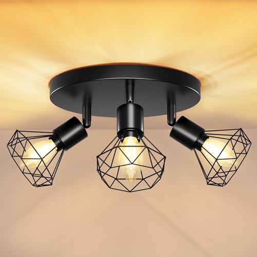 Deckenlampe LED Deckenleuchte Deckenstrahler Schwenkbar 350° LED Deckenspots E14 3 Flammig Schwarz Lampen Küchenlampe Wohnzimmer, Flurlampe Hanging Lamp Ceiling Modern für Flur, Küche, Schlafzimmer