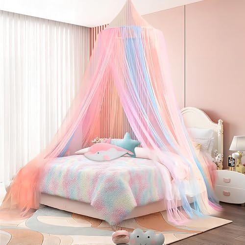 SilverChry Prinzessin Regenbogen Betthimmel, (60 * 250 * 1250), Moskitonetze, Regenbogen Baldachin Kinderzimmer, für Mädchen Zimmerdekoration - Himmelbett Vorhänge für Kinder und Baby Bett