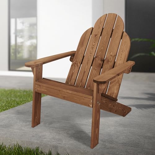 ECD Germany Adirondack-Stuhl aus Tannenholz Massiv, 92,5x70x89 cm, Braun, Gartenstuhl mit Rückenlehne & Armlehnen, Holzstuhl ergonomisch, Wetterfeste Gartensessel, Relaxstuhl für Balkon Garten Strand