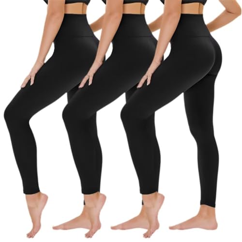 TNNZEET 3er Pack Leggings Damen High Waist Schwarz Leggins Blickdicht für Sport Gym(Schwarz/Schwarz/Schwarz,L-XL)