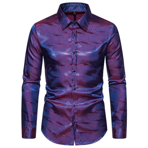 Disco Hemd Herren 70er Outfit Glitzer - Hemden Langarm Glänzende Business Shirt Freizeithemden für Männer Party Karneval Kustüm Discokugel Mottoparty Nachtklub Musikfestival