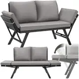 tectake® Rattan Lounge, Sofa 2 Sitzer, Sofa mit Schlaffunktion, Schlafsofa, Couch, Chaiselongue, Gartenbank wetterfest, Zweisitzer Sofa als Balkonmöbel, Gartenmöbel, Terrassenmöbel