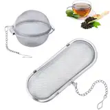 2 Stück Gewürzei Teesieb, Langlebig Teesieb für Losen Tee Mit Einer Schließe Gewürzsieb und Tea Infuser Teaballs Elliptisch und Kugelförmig Teesieb Groß Gewürzsieb zum Mitkochen