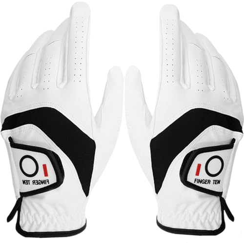 LOVMEAD Golfhandschuhe für Herren, Linke und rechte Hand, Cabretta-Leder, gutes Paar, Golfhandschuhe für Männer, Regengriff, verschleißfest, langlebig, flexibel, bequem (ML)