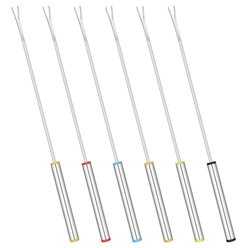 BOHUIZ 6 Stück Edelstahl Fonduegabeln, 24 cm Spieße Fondue Gabel mit Hitzebeständigem Griff Fondue Spieße für Käse, Schokolade, Obst, Gemüse, Marshmallows, Fleisch