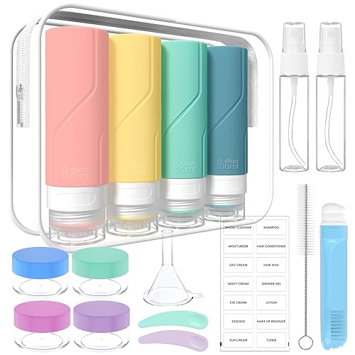 100ml x 4 Silikon Reiseflaschen Set - Reiseflaschen Zum Befüllen Toilettenartikel 17 Stück Portable Reise Container für Shampoo Lotion, Auslaufsicher Nachfüllbare TSA geprüft und BPA frei