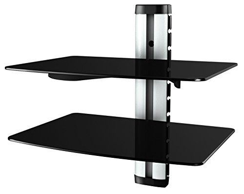 RICOO HIFI Rack Glas, Wandregal mit Kabelkanal DVD-S2, TV Regal, Wandhalterung mit Glasablage für Blu-ray DVD Player Beamer Playstation PS5 PS4 Xbox, Gaming Glasregal Wand, tv möbel & Phonomöbel