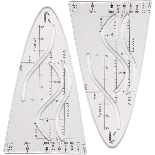 2 Stück Parabelschablone Mathe, Schablone Einheitsparabel Mit Sinus/Kosinus, Parabel Lineal Für Hilfsmittel Für Studium Und Beruf, Kurvenschablone für Studenten Büro Designer Malereif