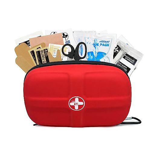 RHINO RESCUE Mini Erste-Hilfe-Kit, kleines wasserdichtes tragbares Notfall-Camping-Essentials für Reisen, Zuhause, Auto, Studentenwohnheim, Camping, Wandern (Rot)