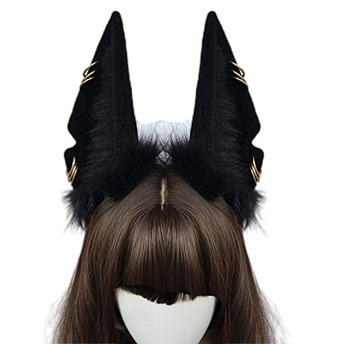 BUHIM Anubis Cosplay Schakal Dame Wolf Ohren Fuchs Ohren Punk Stil Tier Cosplay Ohren (Gold Ring Schwarz)