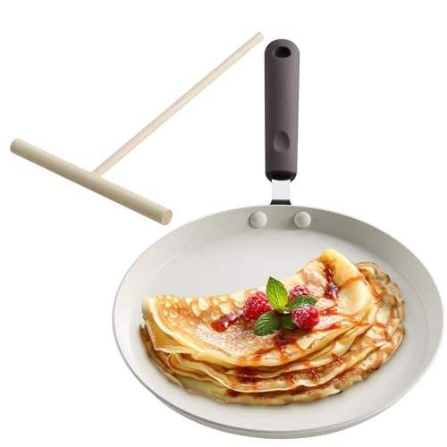 Navaris Crêpespfanne Pfannkuchenpfanne Palatschinkenpfanne - Ø26cm Pfanne für Crêpes Pancakes - alle Kochflächen - Antihaftbeschichtung - Cremefarben