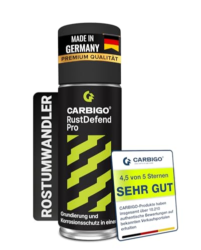 Carbigo RustDefend PRO Rostumwandler Spray 400 ml I Rostumwandler Auto, geeignet für Motorrad, Boote & andere Metalle I Rostschutzgrundierung, effektiver Rostschutz I Langzeit Korrosionsschutz Spray