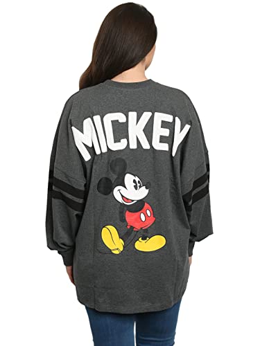 Disney Jersey Damen Oversized Mickey Minnie Mouse Langarm, Dunkelgrau, XX-Large