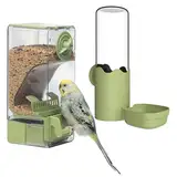 Automatischer Vogelfutterspender Wasserspender Set, Vogelkäfig-Futterspender mit Sitzstange für Wellensittiche, Sittiche, Kanarienvögel, Nymphensittiche, Finken (Grün)