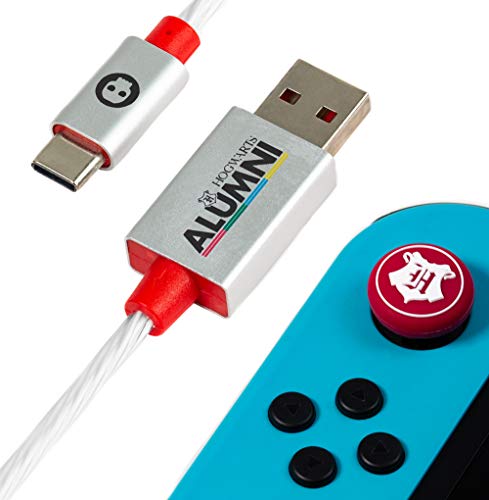 Numskull Offizielle Harry Potter LED-USB-Kabel Typ C und Daumen-Stick-Griffe - 1,5m Schnell-Ladekabel, Nintendo Switch Controller