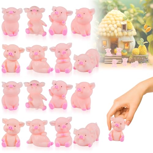 Tundwhite 8 Stile kleine Glücksschweine,16 Stück Mini Schweinchen,Miniatur Schwein Figuren,Rosa Schweinchen Ornamente,Tischdeko,Dekoratives Zubehör für Automobile