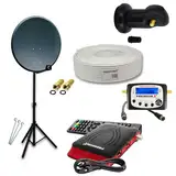 PremiumX Camping Mobile Satelliten-Komplettanlage 45cm Antenne Single LNB TV Kabel Dreibein-Stativ HD Receiver Sat-TV-Signalfinder